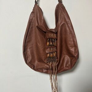 Brown Beaded Fringed Hippie Hobo Bag